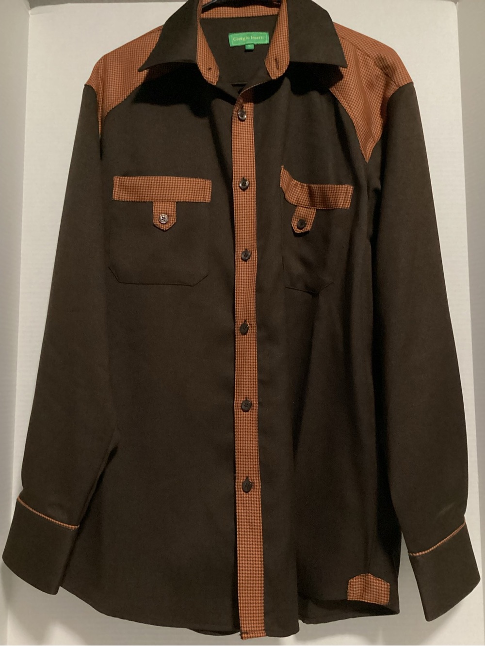 Giorgio Men's Dark Brown Shirt Jacket with Rust Contrast - - Picture 2 of 5